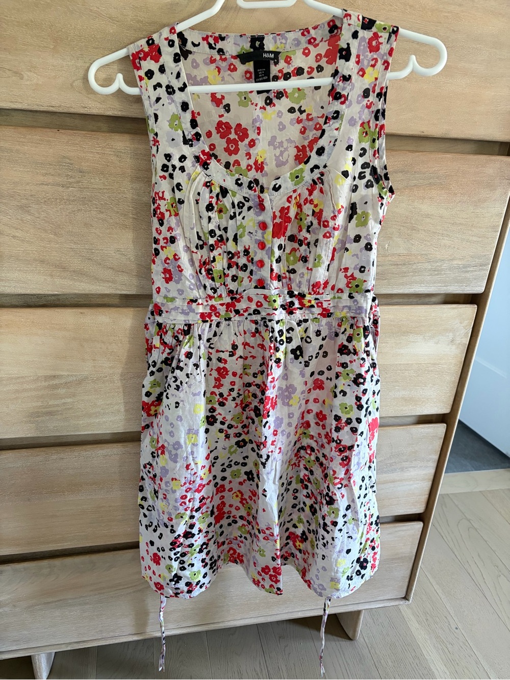 H&M Vintage White Sleeveless Floral Spot Print Dress
